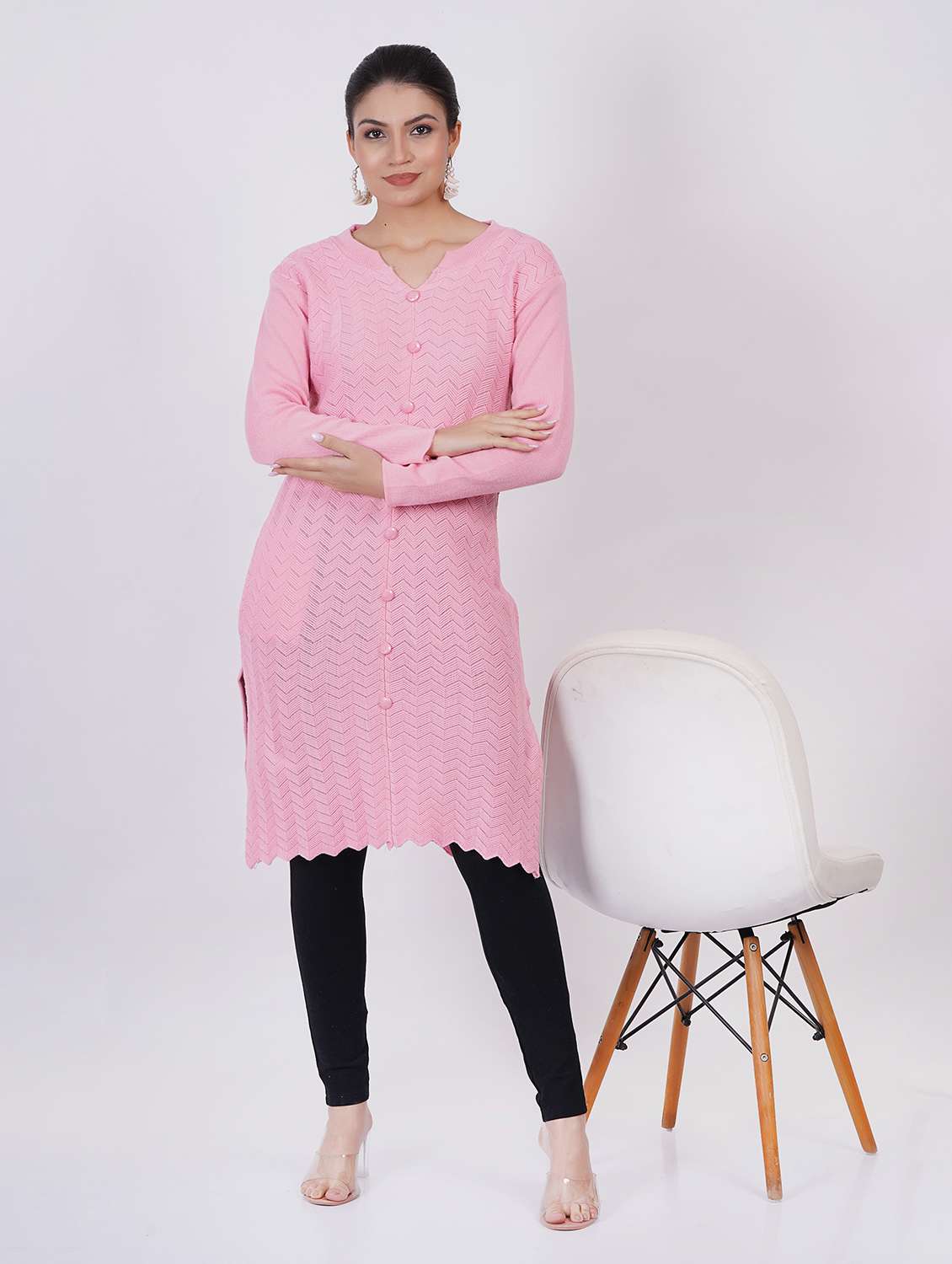 women long sleeve self-designed woolen kurta