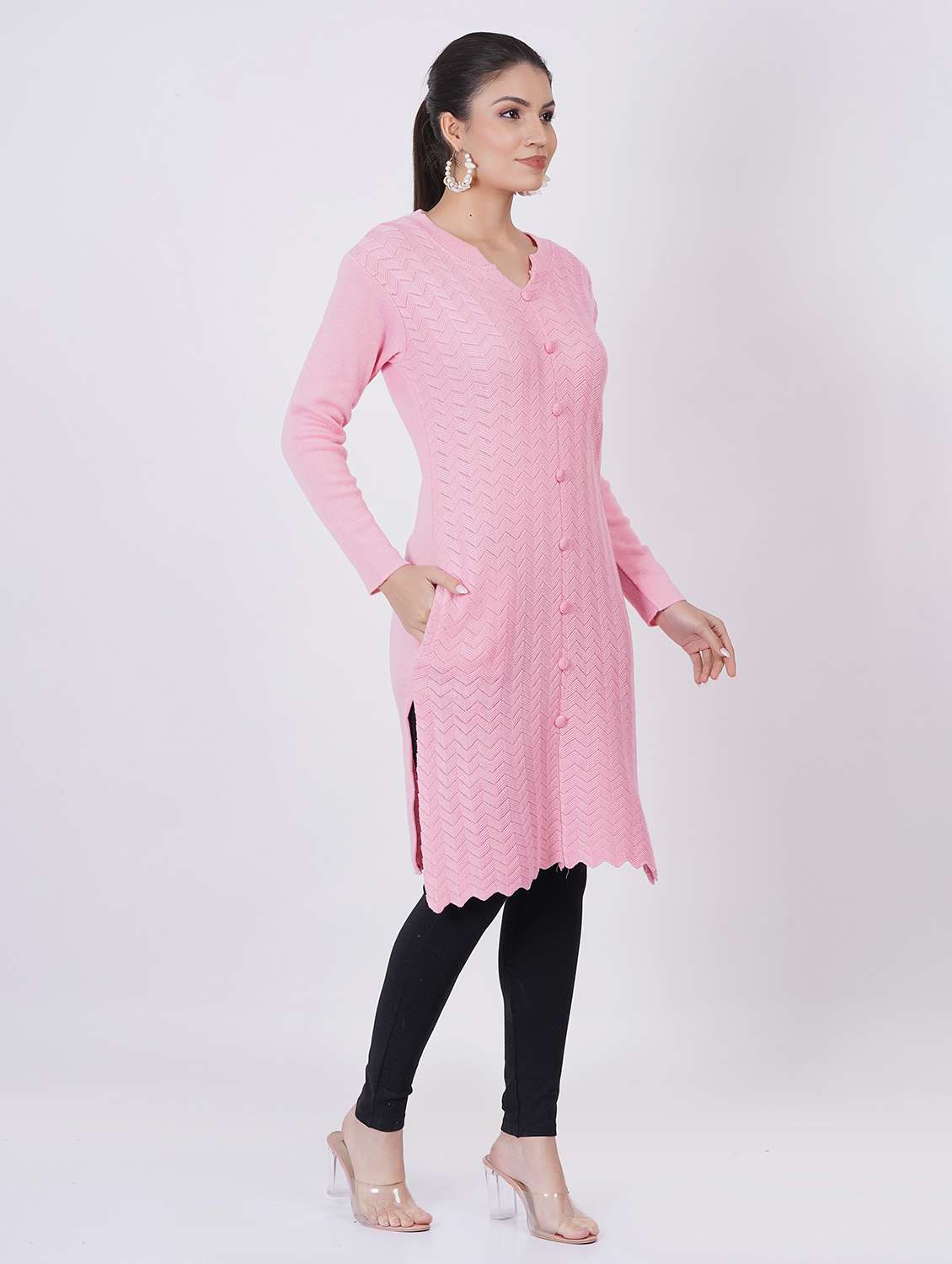 women long sleeve self-designed woolen kurta - 21527789 -  Standard Image - 3