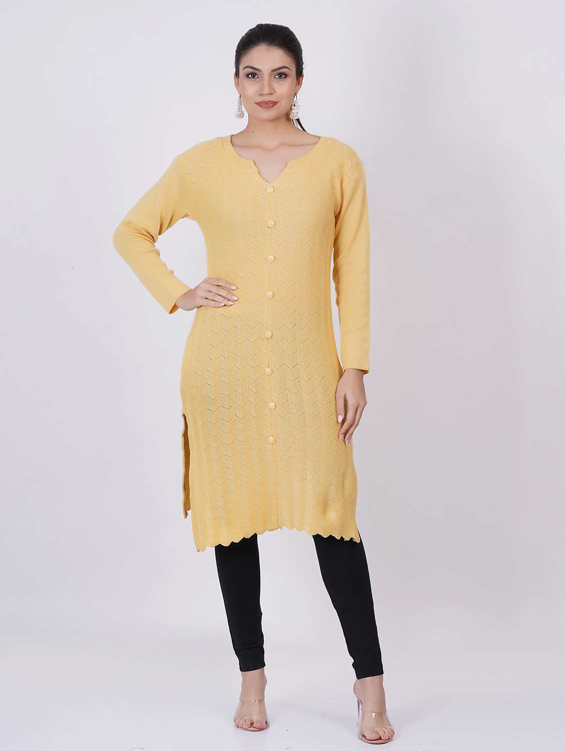 women long sleeve self-designed woolen kurta