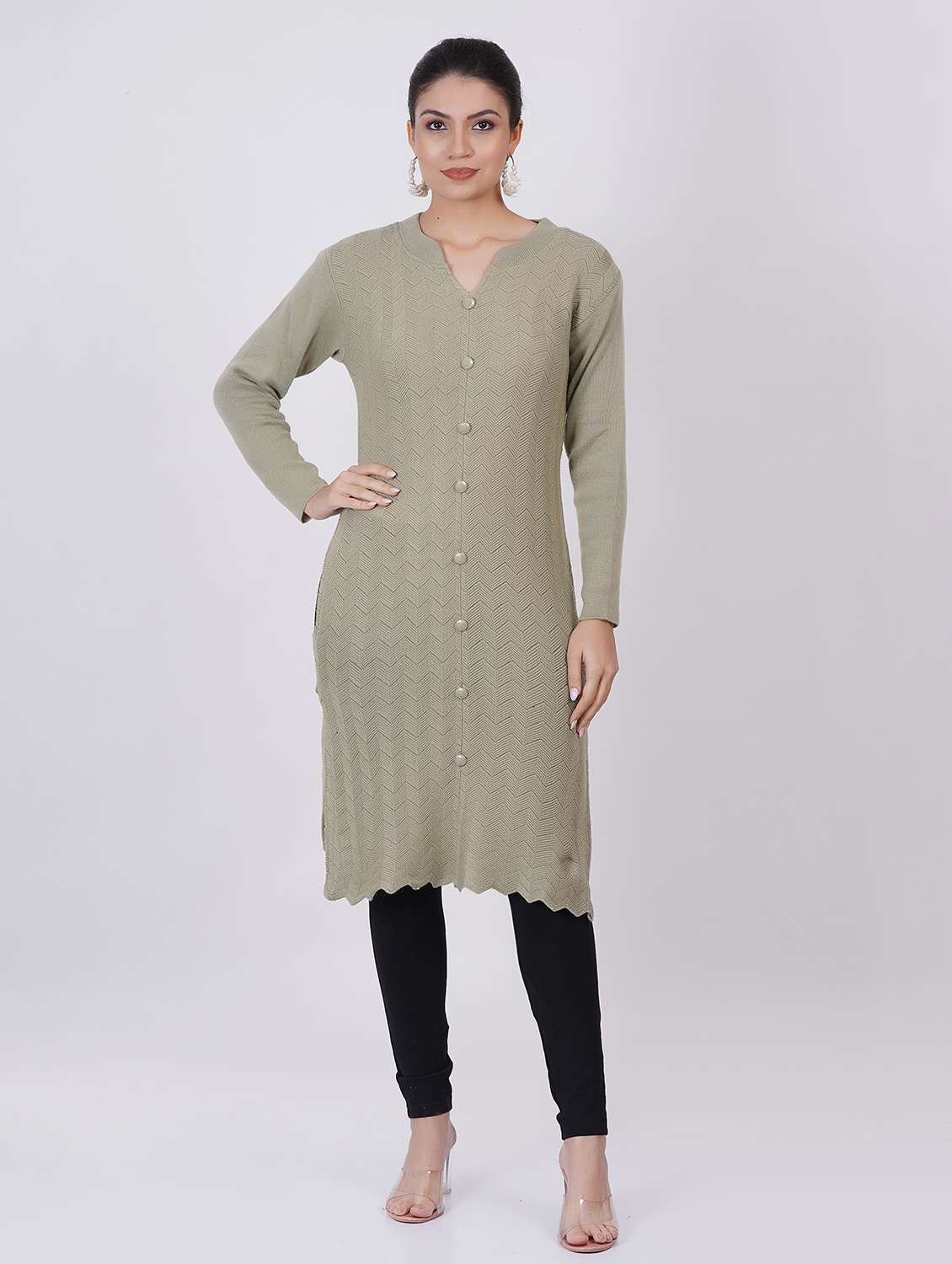women long sleeve self-designed woolen kurta