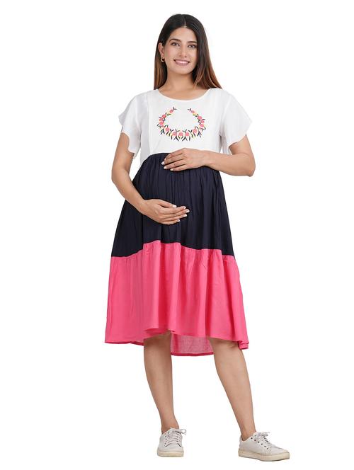 color block embroidered maternity wear dress - 21527854 - Standard Image - 0