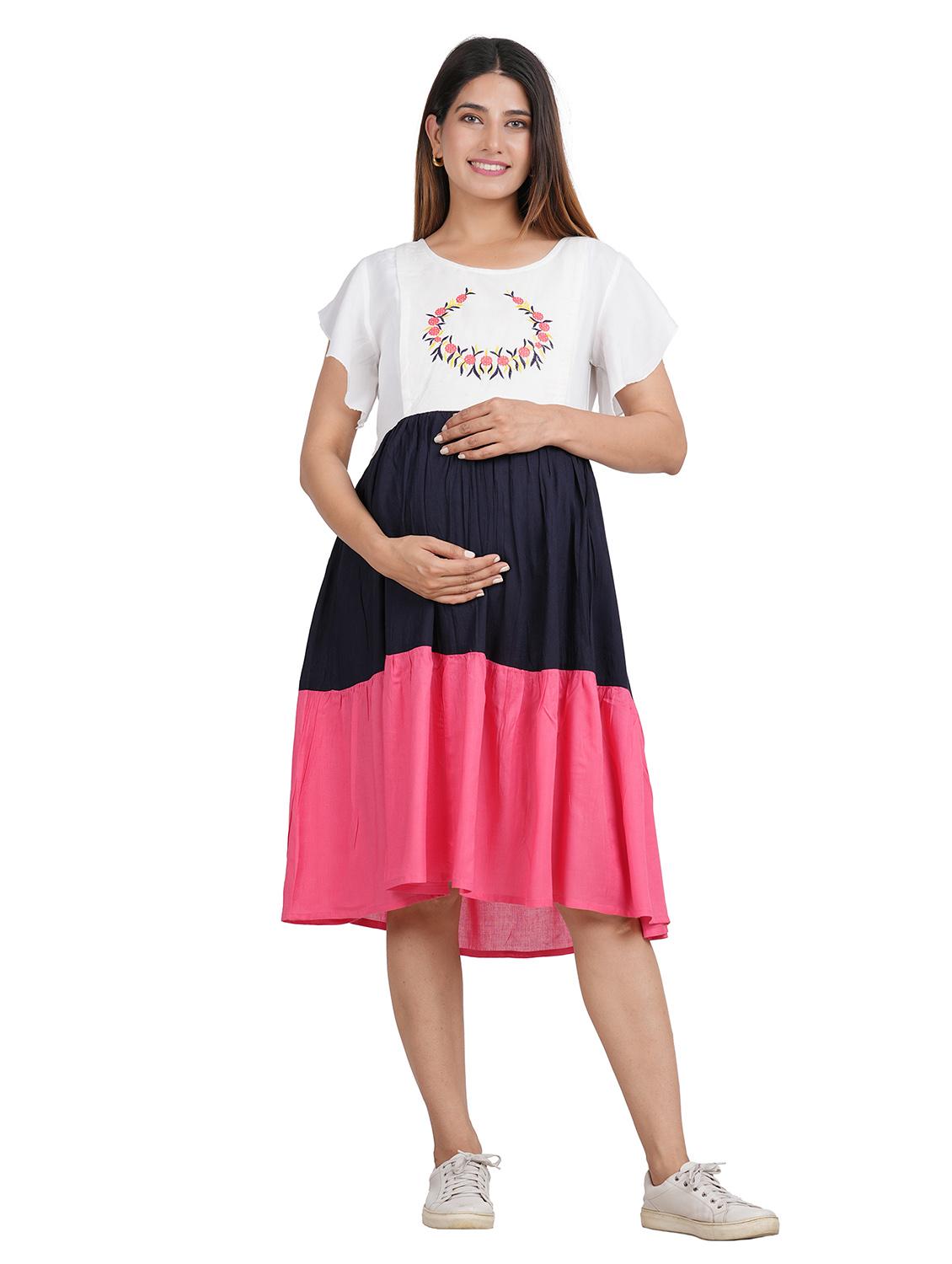 color block embroidered maternity wear dress - 21527854 - Zoom Image - 0