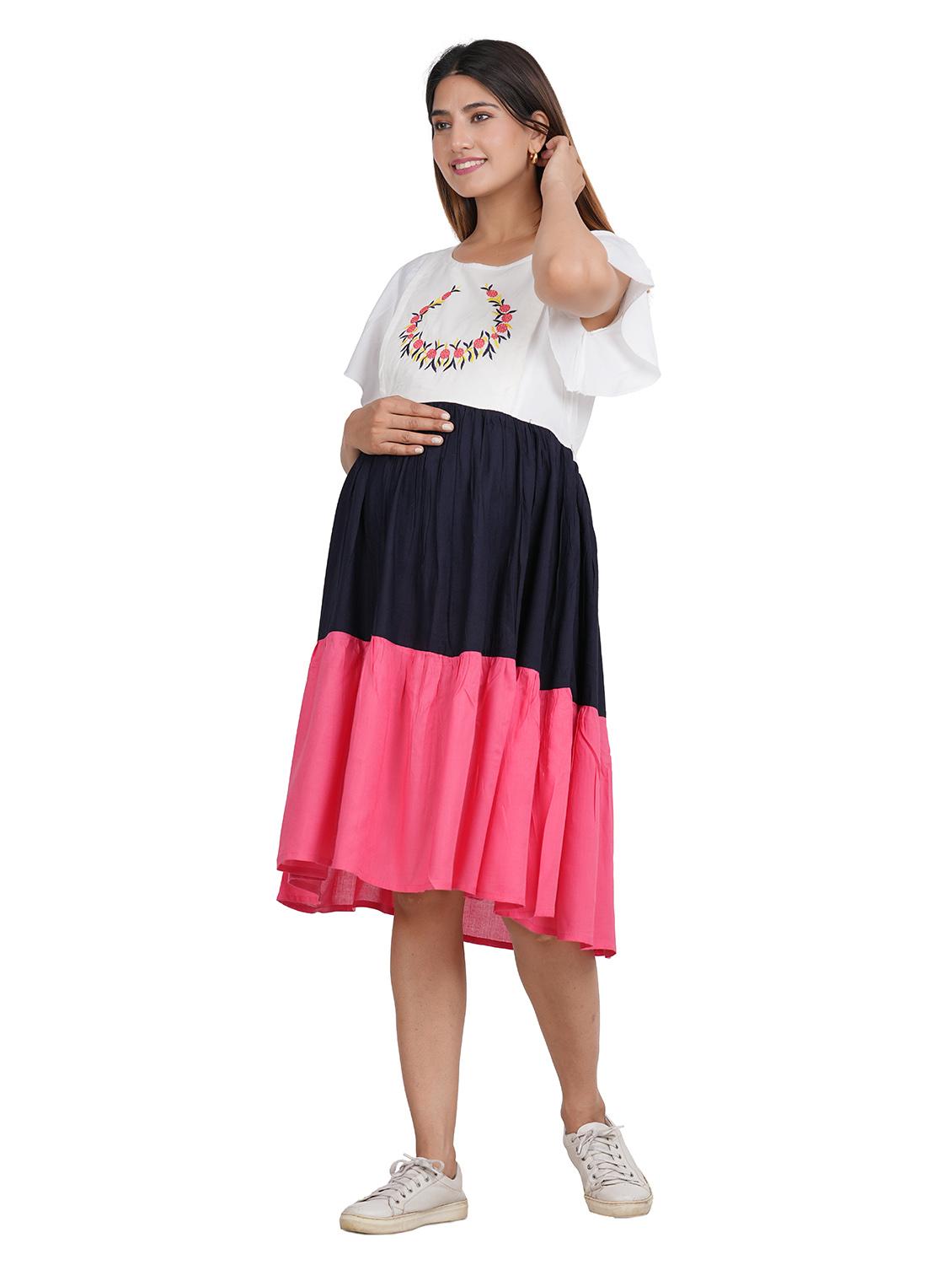 color block embroidered maternity wear dress - 21527854 - Standard Image - 3