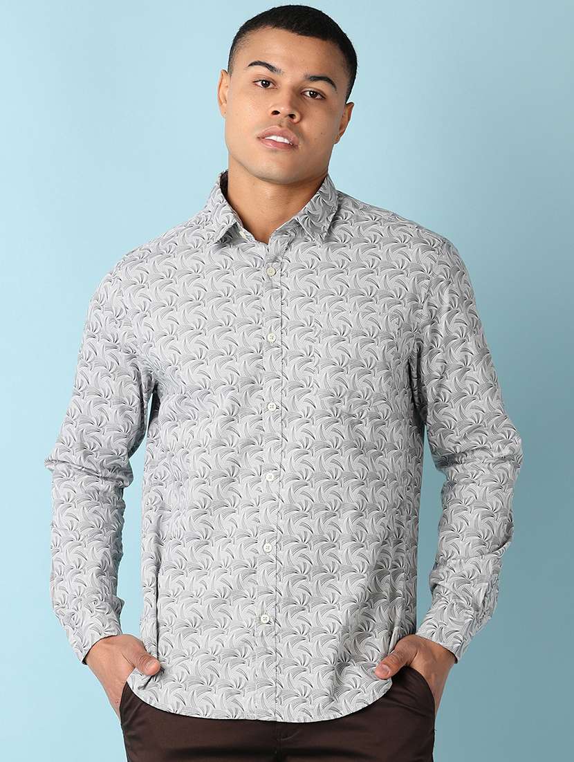 men printed long sleeve casual shirt