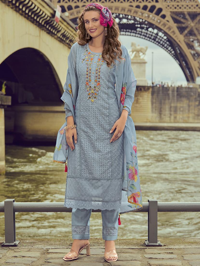 women three quarter sleeve kurta pant with dupatta set - 21527957 - Zoom Image - 0