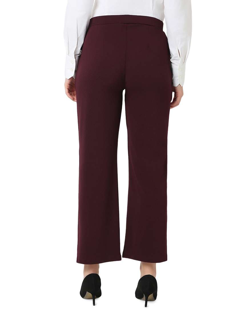 women burgundy cotton lycra tailored trouser - 21527958 -  Standard Image - 3