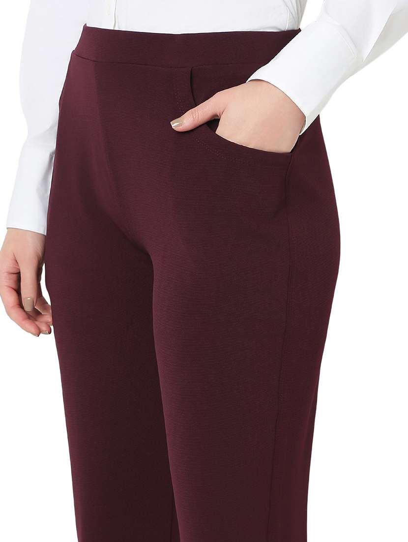 women burgundy cotton lycra tailored trouser - 21527958 -  Standard Image - 5