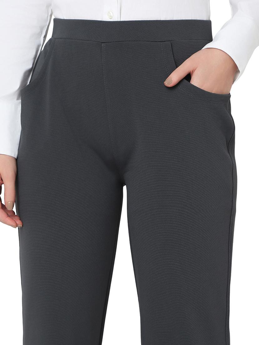 women grey cotton lycra tailored trouser - 21527960 - Standard Image - 5