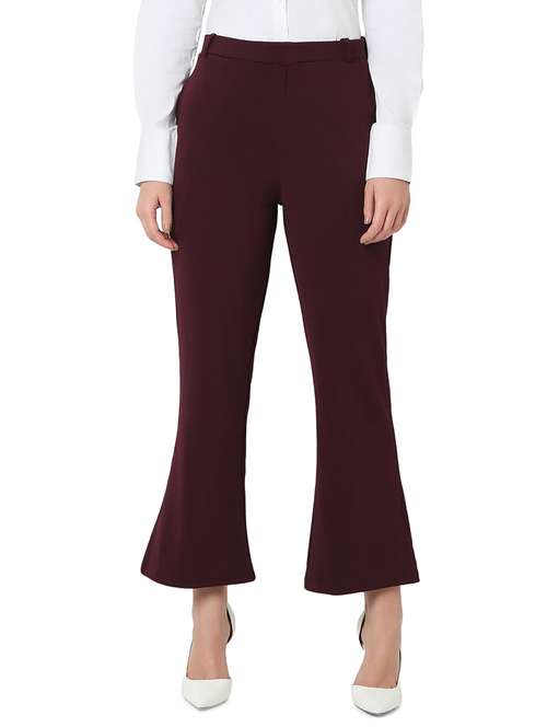 women burgundy cotton lycra bootcut trouser - 21527961 -  Standard Image - 0