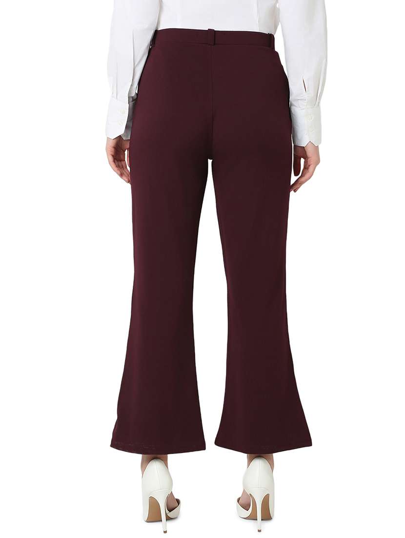 women burgundy cotton lycra bootcut trouser - 21527961 -  Standard Image - 3