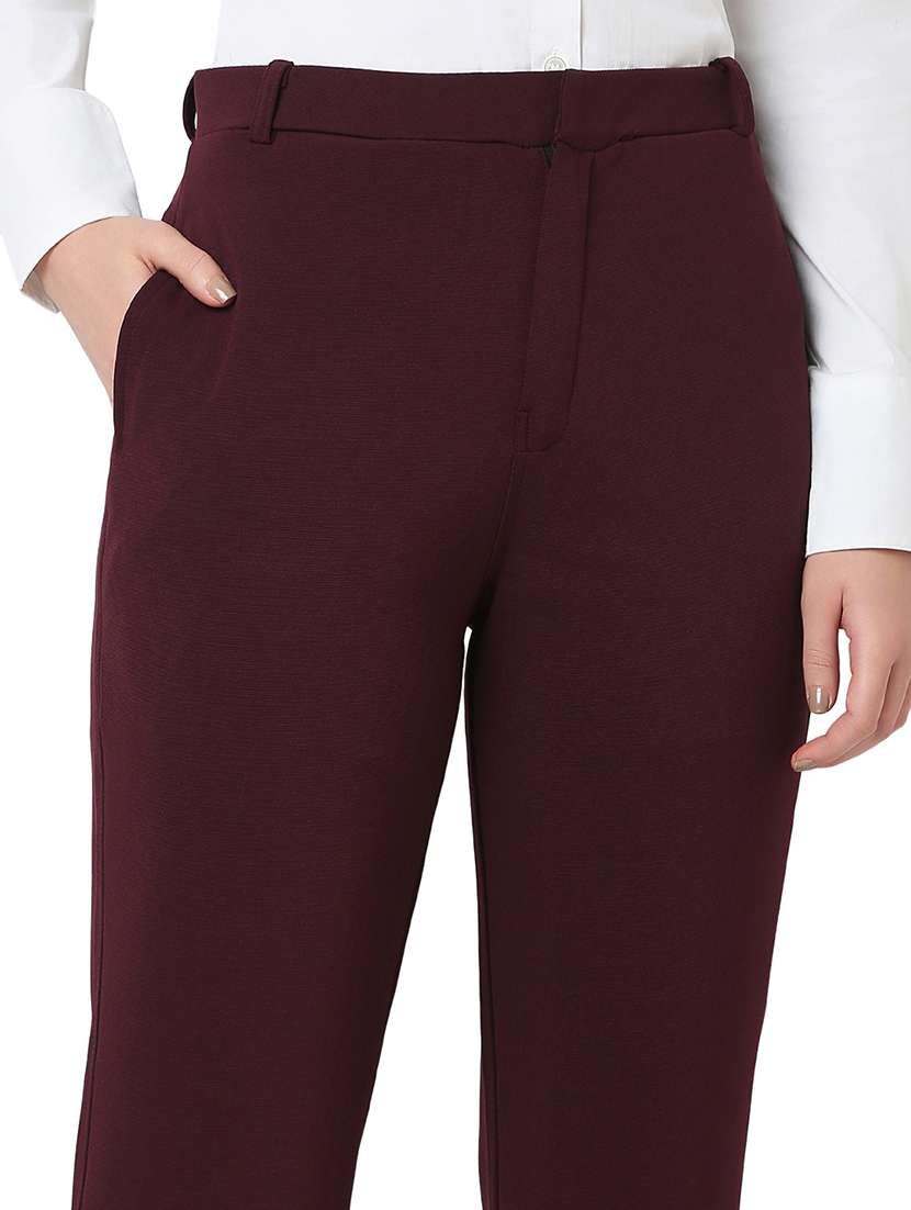women burgundy cotton lycra bootcut trouser - 21527961 -  Standard Image - 5
