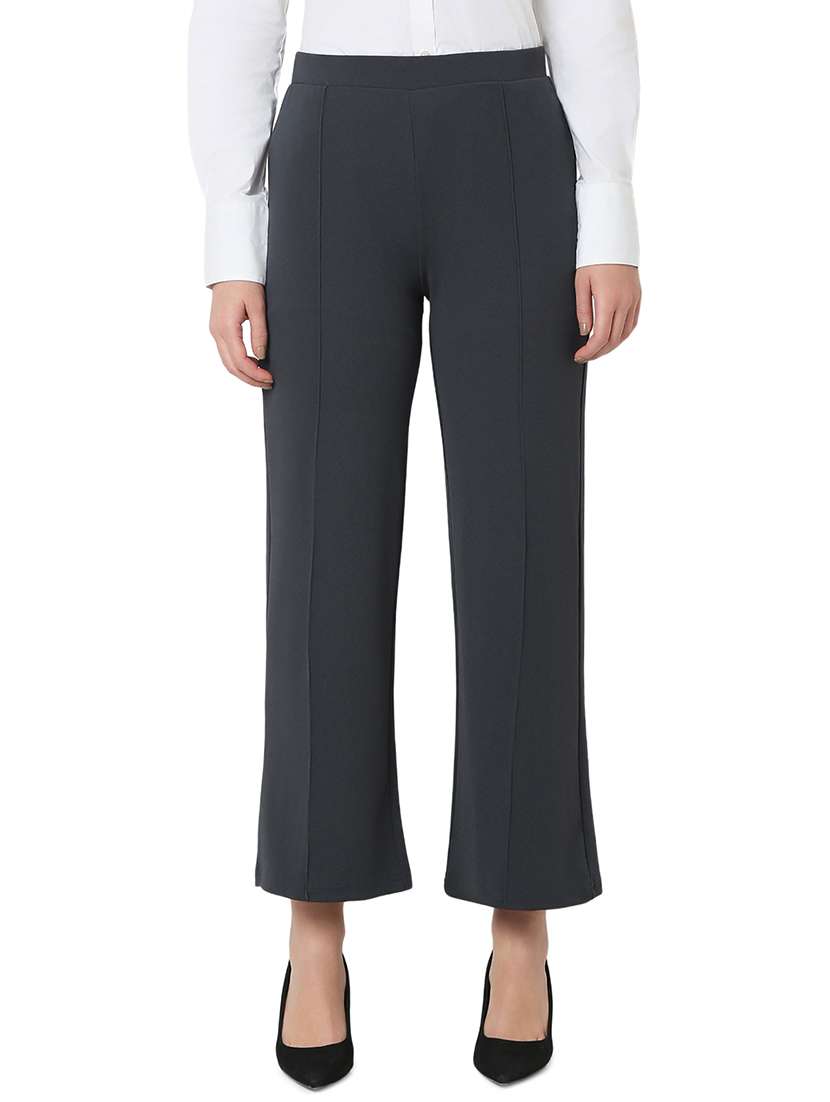 women charcoal polyester tailored trouser