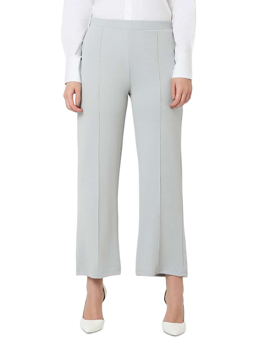 women grey polyester tailored trouser