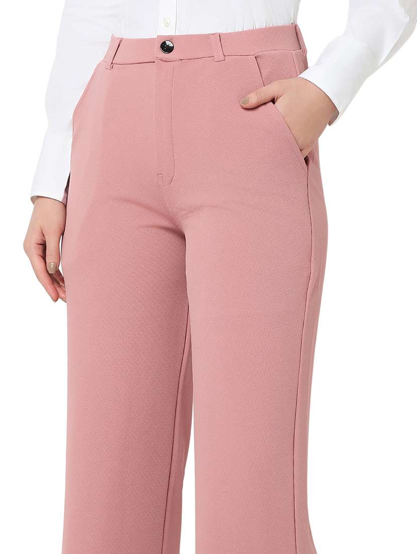women pink cotton lycra tailored trouser - 21527968 -  Standard Image - 5