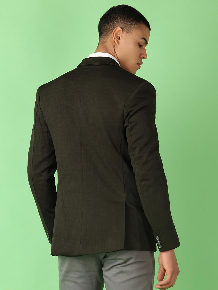 olive solid single breasted casual blazer - 21528146 - Standard Image - 3