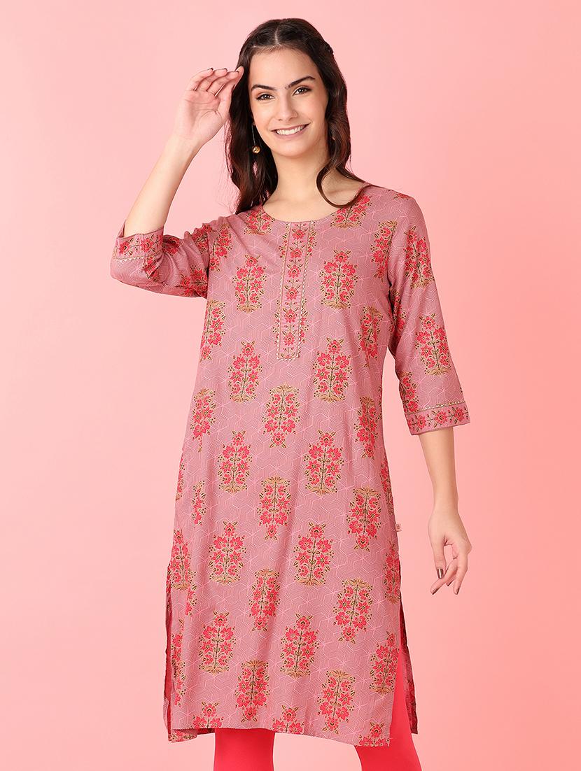women three quarter sleeve straight kurta - 21528148 -  Zoom Image - 0