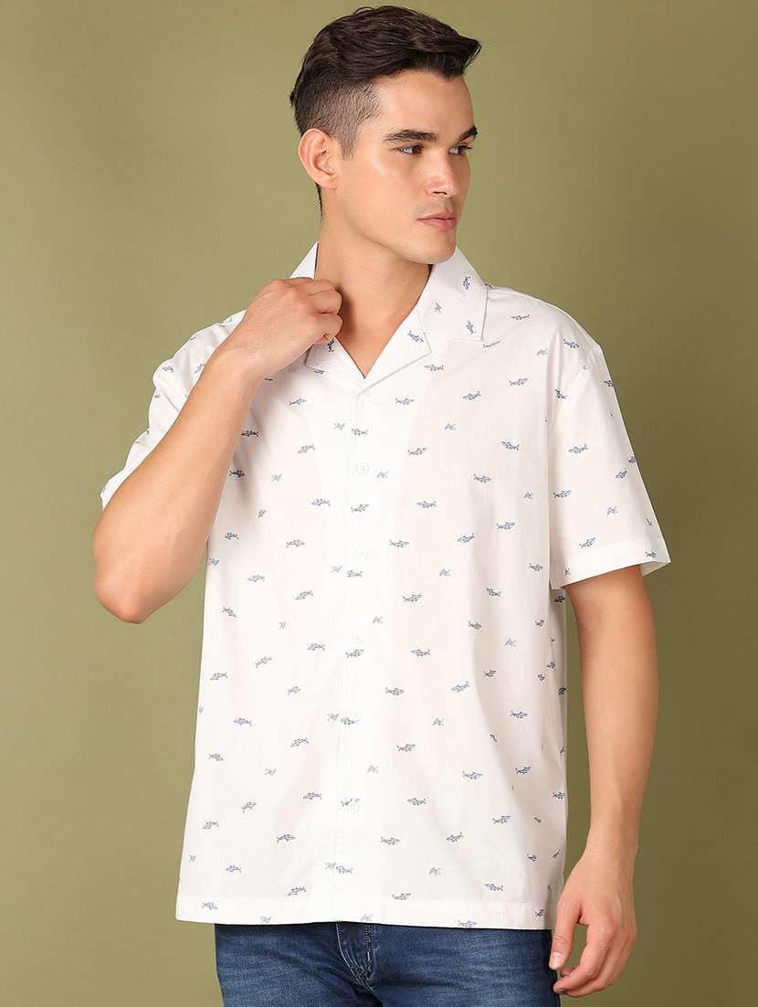 men printed short sleeve casual shirt