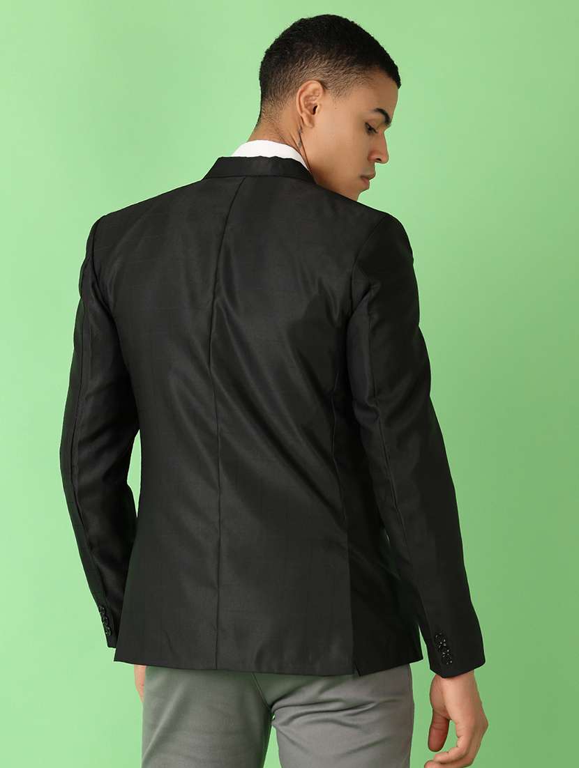 black solid single breasted formal blazer - 21528201 -  Standard Image - 3