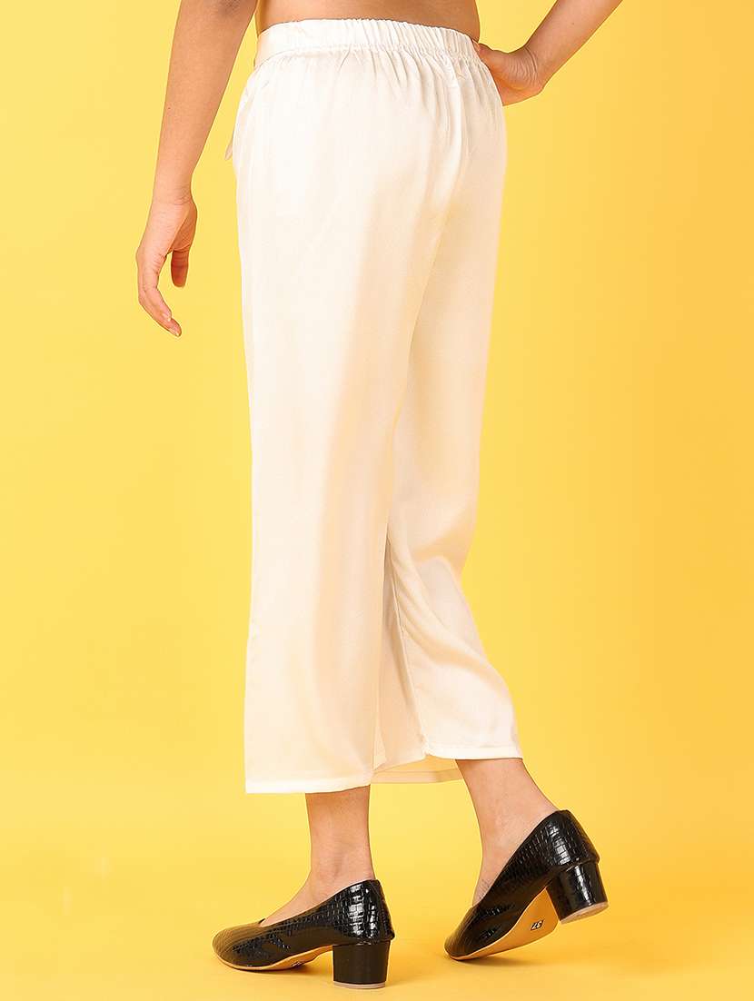 girls off white solid palazzo - 21528206 -  Standard Image - 3