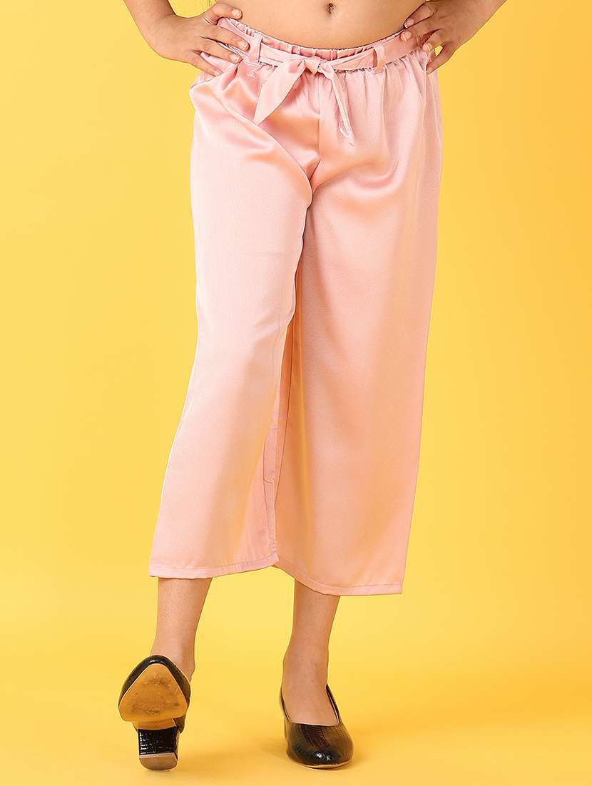 girls peach solid palazzo