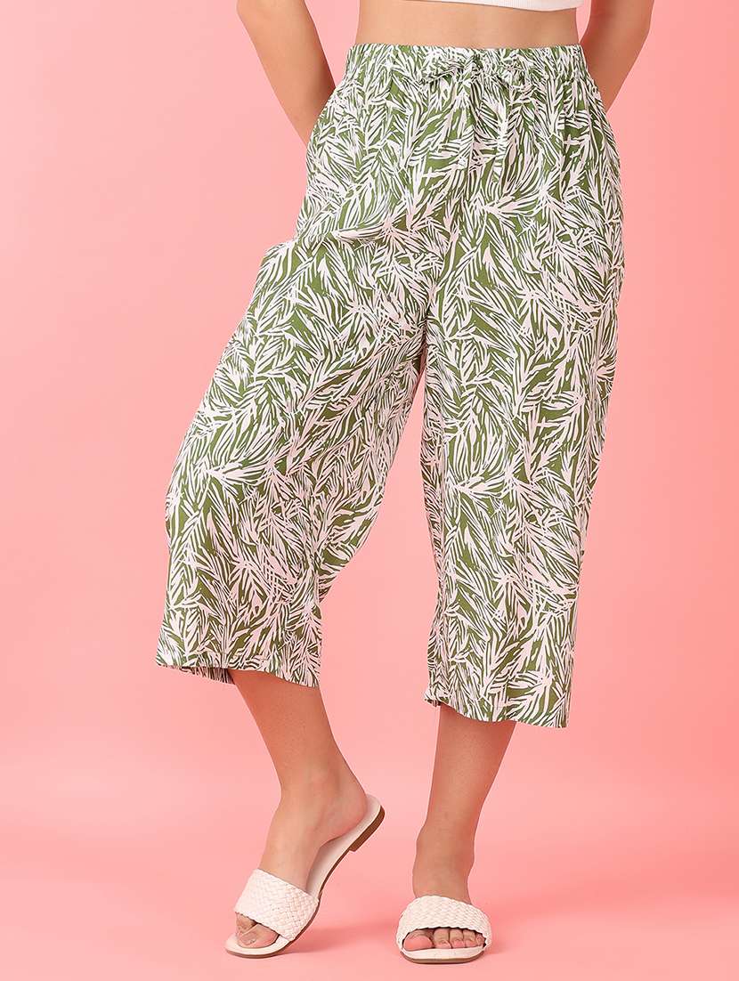 women printed mid rise calf length palazzo