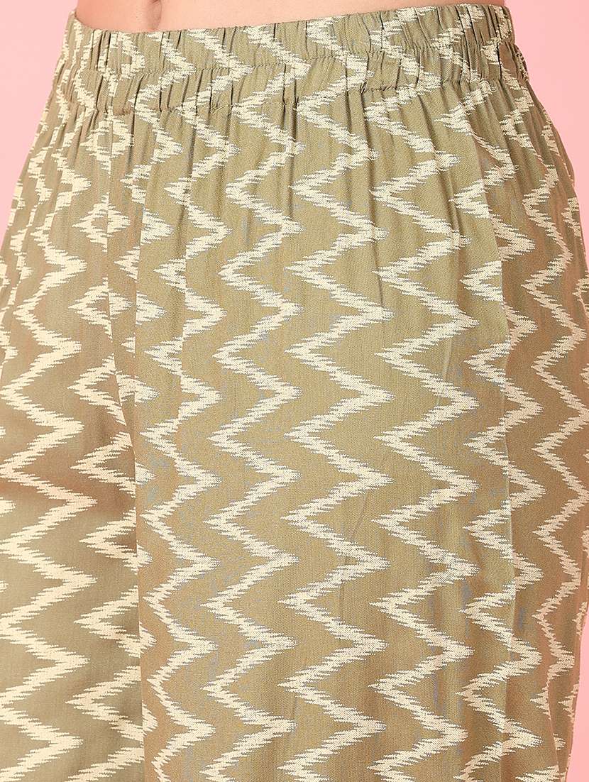 women olive printed kurta palazzo set  - 21528216 -  Standard Image - 5