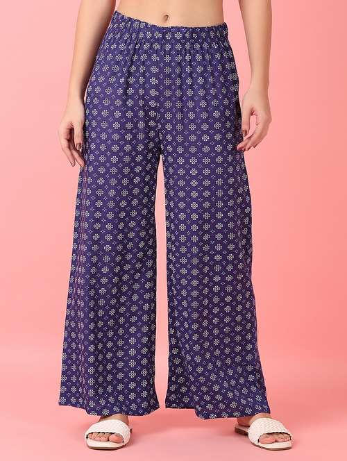 women blue printed straight palazzo - 21528240 -  Standard Image - 0
