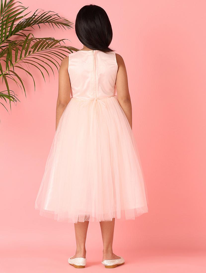 girls peach sequined work round neck frock - 21528244 - Standard Image - 3