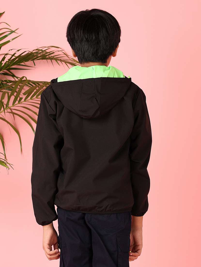 boys black solid long sleeve hooded jackets - 21528281 -  Standard Image - 3