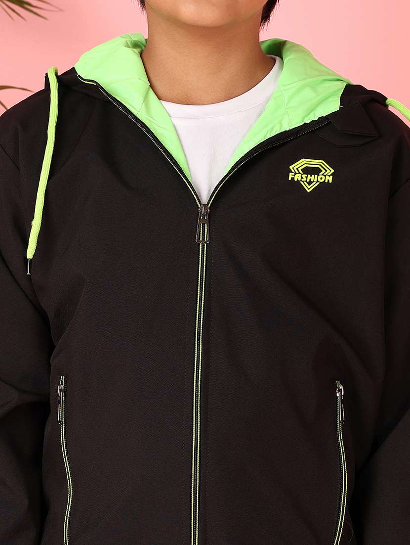 boys black solid long sleeve hooded jackets - 21528281 -  Standard Image - 5