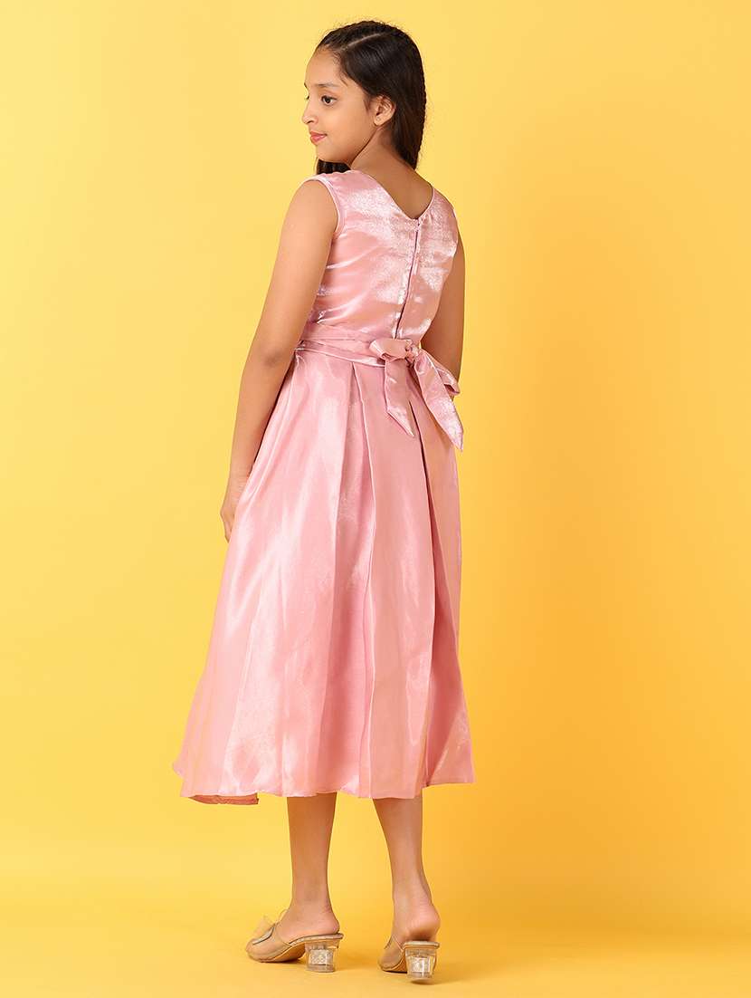 girls pink solid round neck frock - 21528327 -  Standard Image - 3