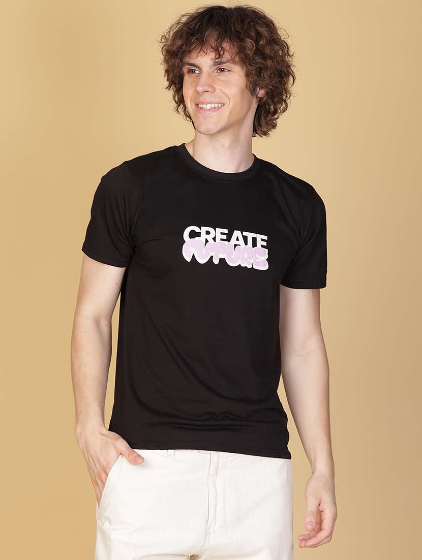 black cotton front print tshirt