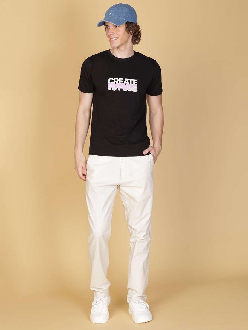 Black Cotton Front Print Tshirt - 21528443 -  Standard Image - 3