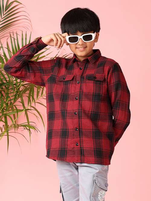 boys checkered long sleeve casual shirt - 21528768 -  Standard Image - 0