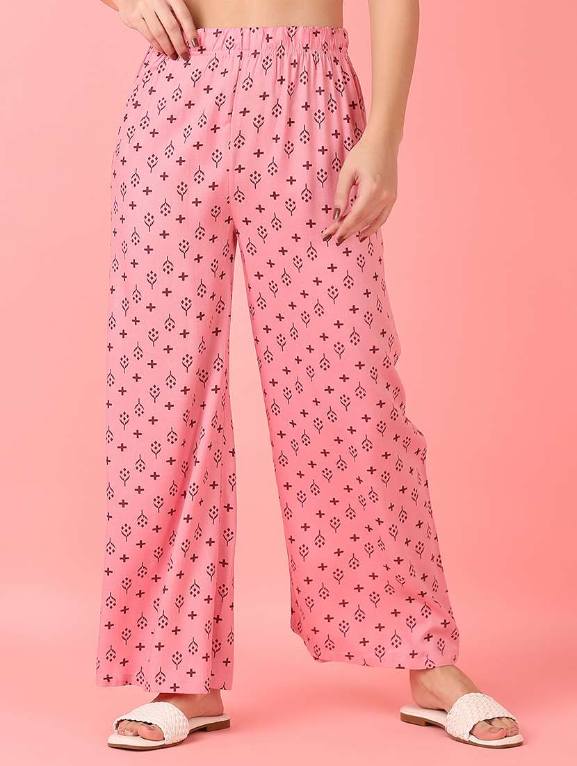 women pink printed straight palazzo
