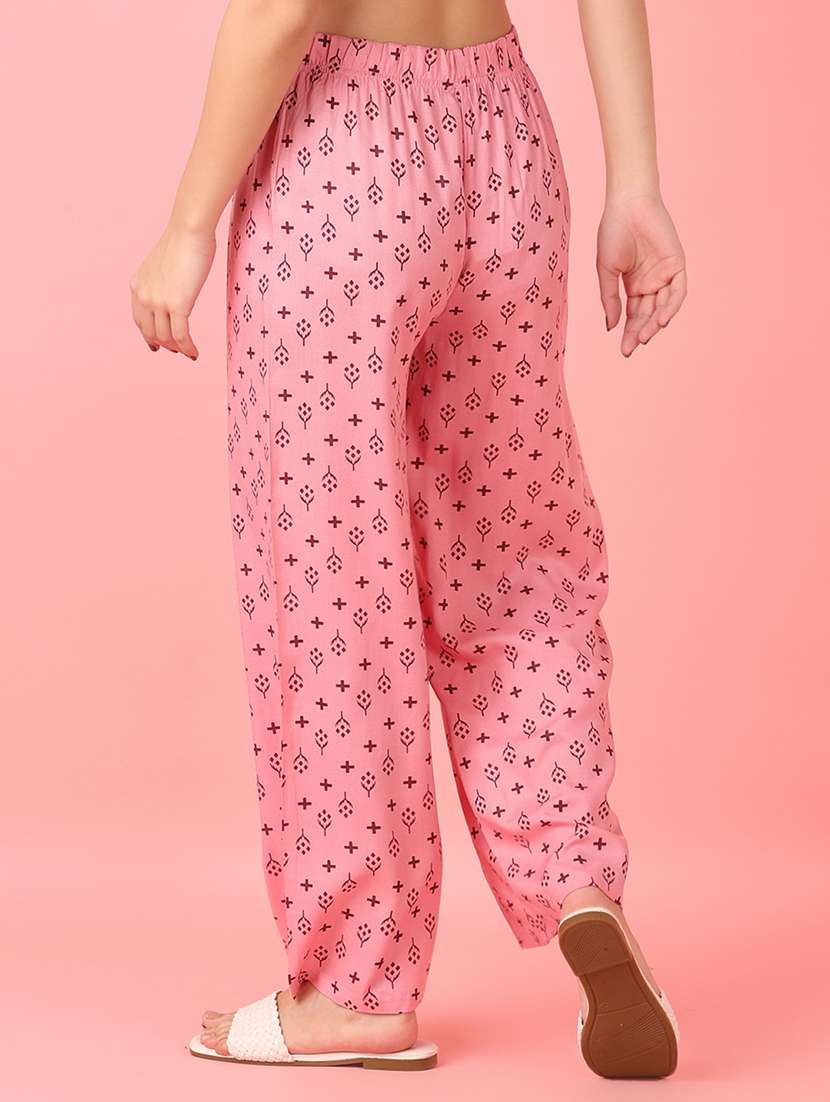women pink printed straight palazzo - 21528793 -  Standard Image - 3