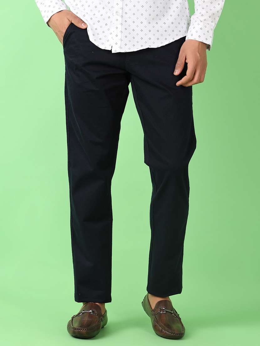 men solid regular fit chinos casual trouser