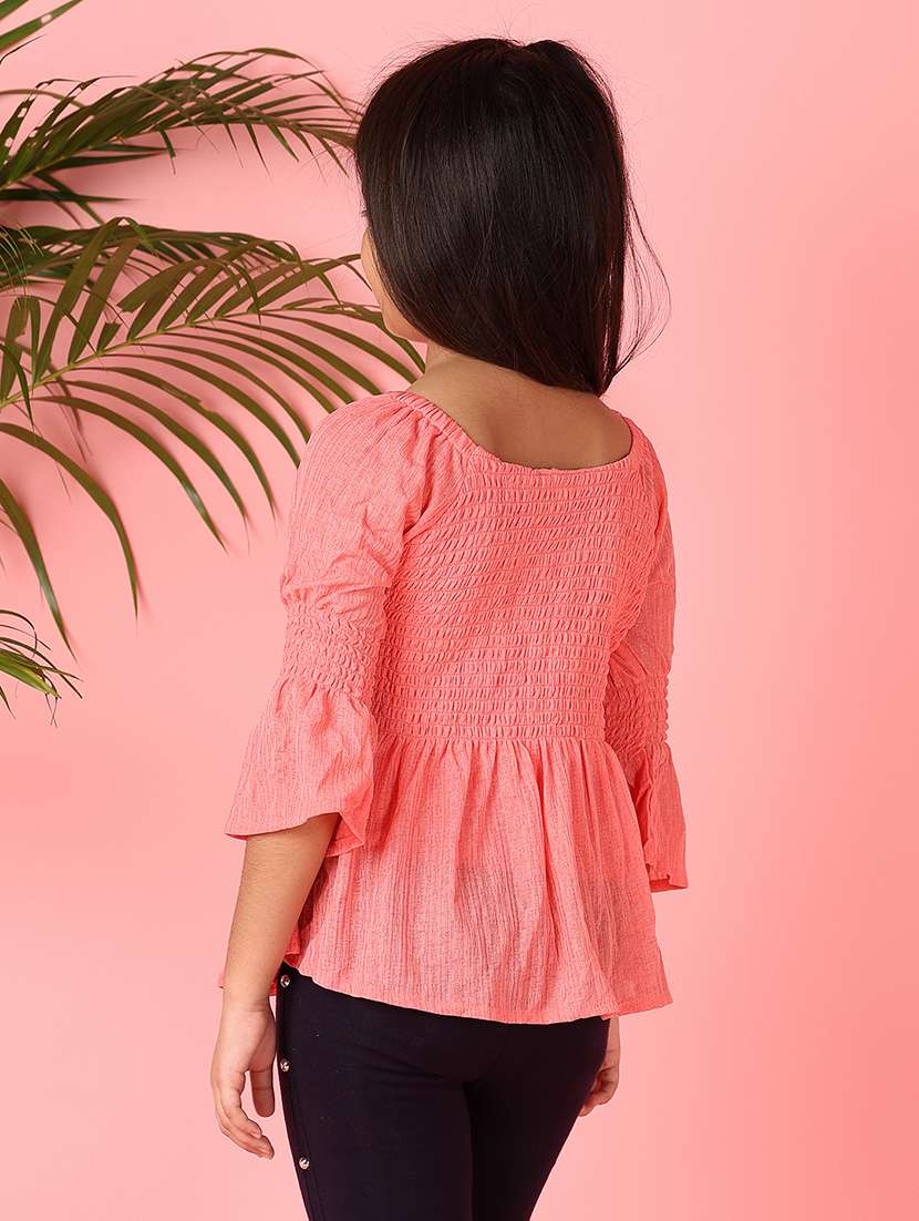 girls peach solid bell sleeve top - 21528907 -  Standard Image - 3
