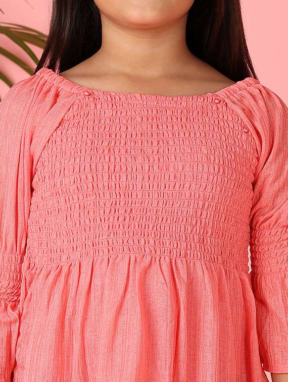 girls peach solid bell sleeve top - 21528907 -  Standard Image - 5