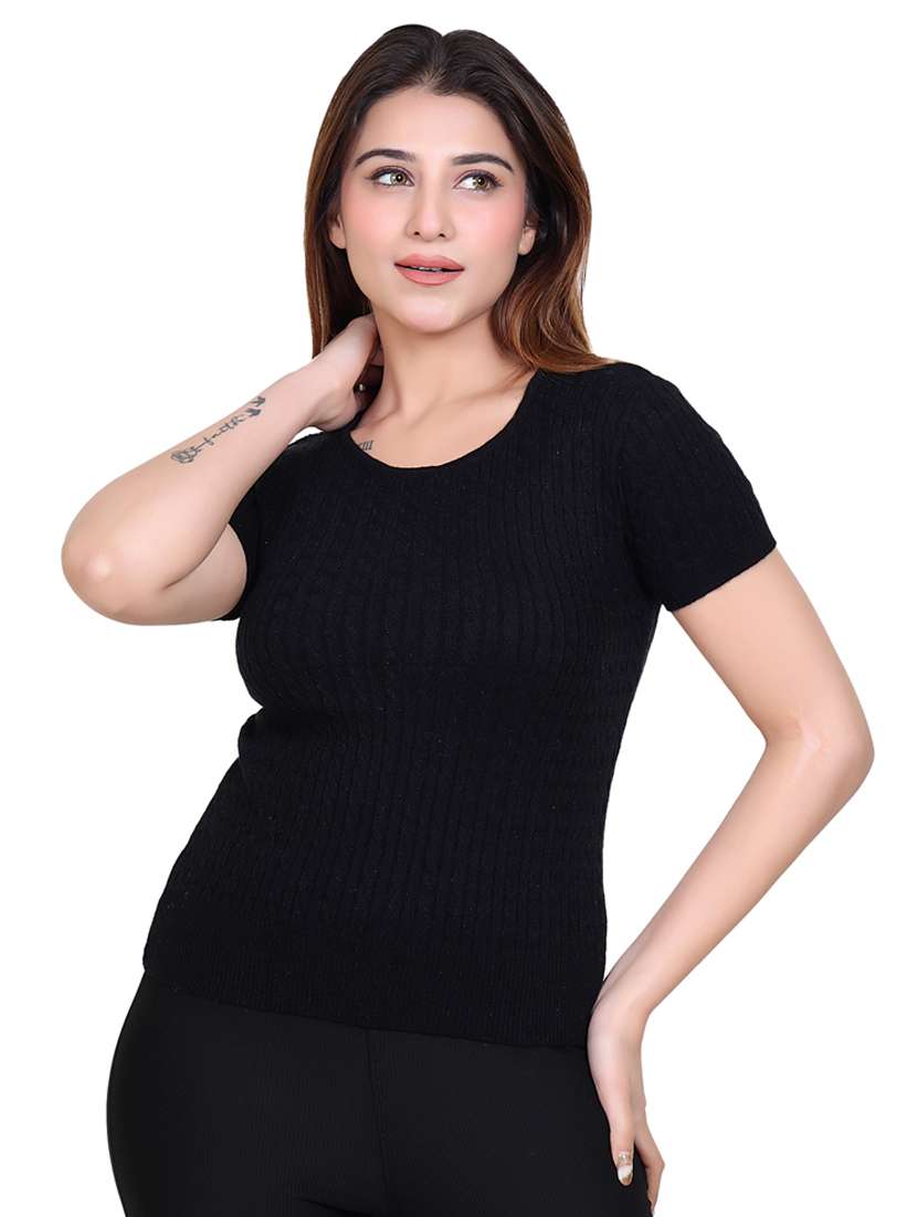 women black poly blend regular t-shirt