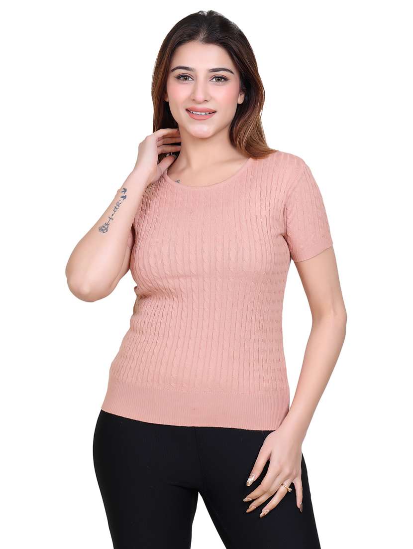women pink poly blend regular t-shirt