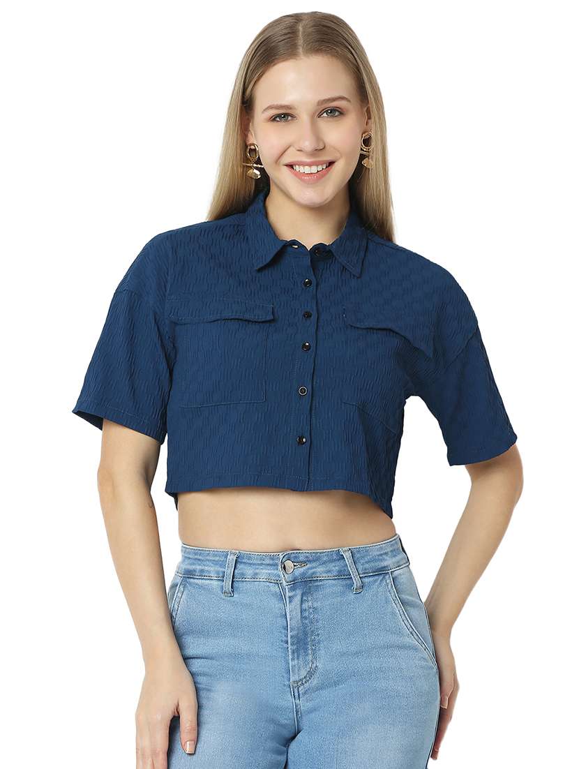 women navy blue polyester boxy shirt - 21529247 - Zoom Image - 0
