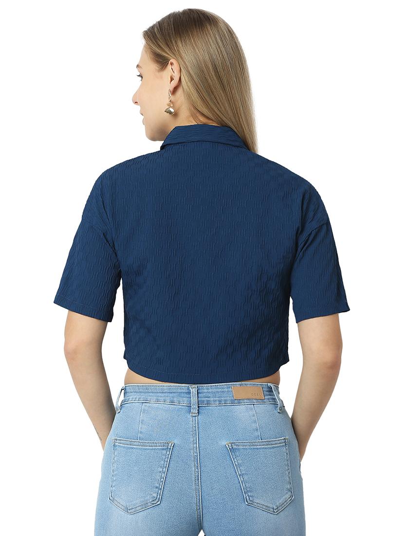women navy blue polyester boxy shirt - 21529247 - Standard Image - 3