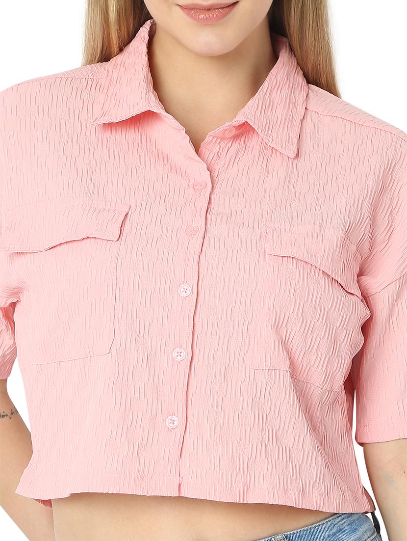 women pink polyester boxy shirt - 21529249 - Standard Image - 5