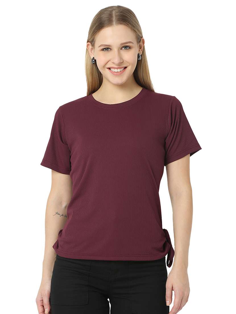 women solids round neck top