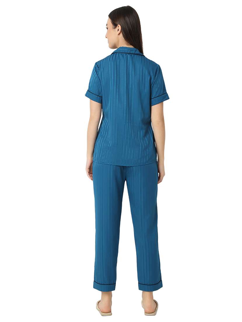 women blue satin pyjama nightwear set - 21529267 -  Standard Image - 3