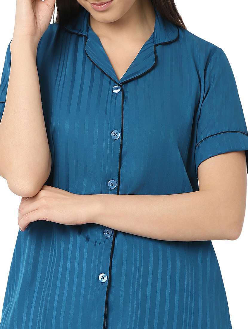 women blue satin pyjama nightwear set - 21529267 -  Standard Image - 5