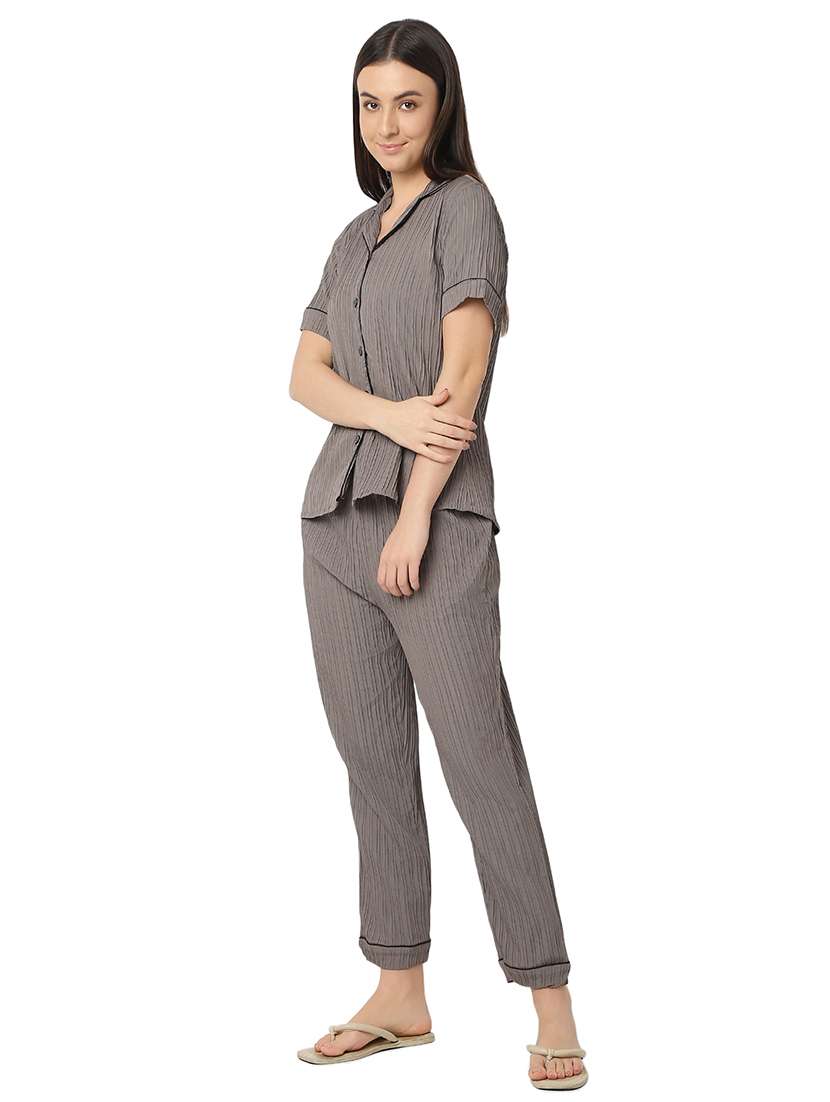 women brown polyester pyjama nightwear set - 21529274 -  Standard Image - 3
