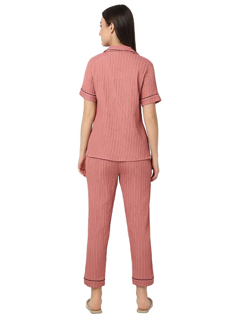 women peach polyester pyjama nightwear set - 21529275 -  Standard Image - 3