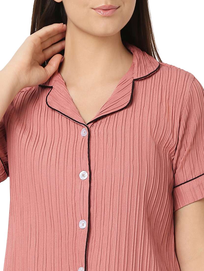 women peach polyester pyjama nightwear set - 21529275 -  Standard Image - 5